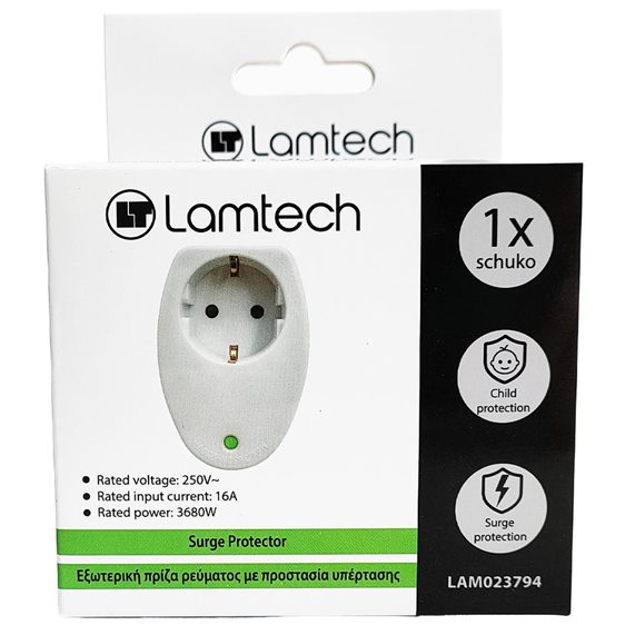 LAMTECH SURGE PROTECTOR 16A 250V 3680W WHITE