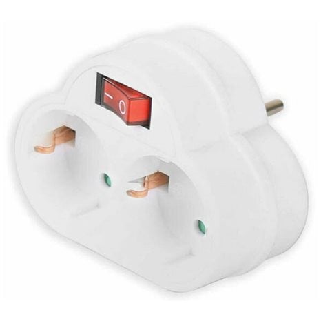 LAMTECH POWER SOCKET SPLITTER WITH 2 SCHUKO OUTLETS & ON/OFF SWITCH WHITE