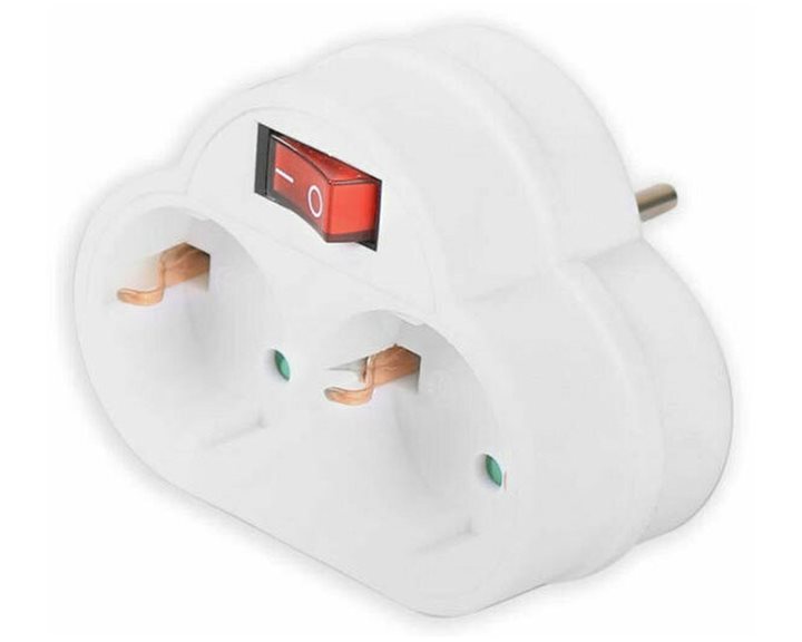 LAMTECH POWER SOCKET SPLITTER WITH 2 SCHUKO OUTLETS & ON/OFF SWITCH WHITE