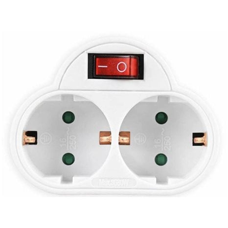 LAMTECH POWER SOCKET SPLITTER WITH 2 SCHUKO OUTLETS & ON/OFF SWITCH WHITE