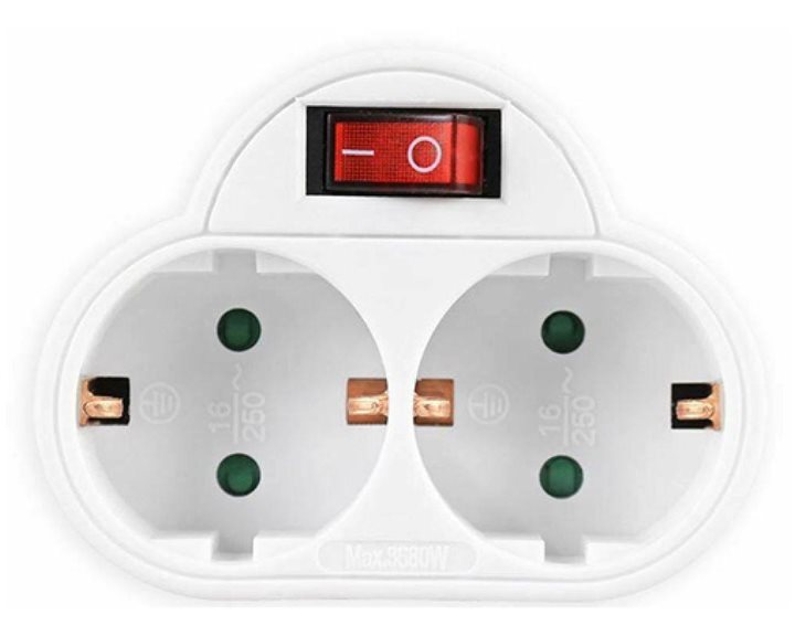 LAMTECH POWER SOCKET SPLITTER WITH 2 SCHUKO OUTLETS & ON/OFF SWITCH WHITE