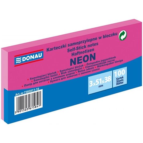 Αυτοκόλλητες Σημειώσεις Donau Neon 51x38mm 3τεμ. 100φ. Ροζ 7585011-16