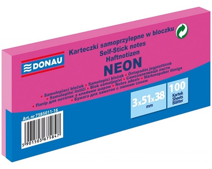 Αυτοκόλλητες Σημειώσεις Donau Neon 51x38mm 3τεμ. 100φ. Ροζ 7585011-16