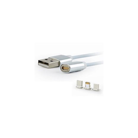 CABLEXPERT MAGNETIC 3 IN 1 USB CHARGING COMBO CABLE, SILVER, 1m