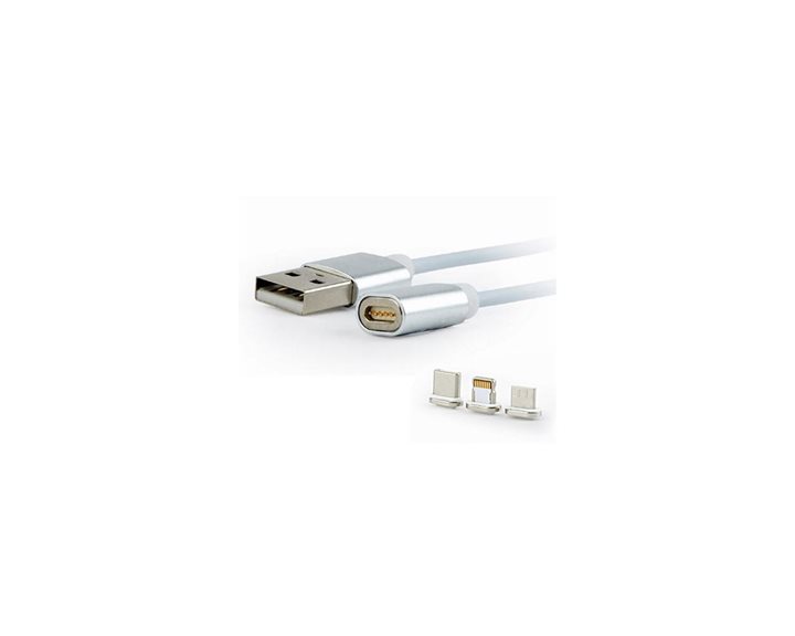 CABLEXPERT MAGNETIC 3 IN 1 USB CHARGING COMBO CABLE, SILVER, 1m