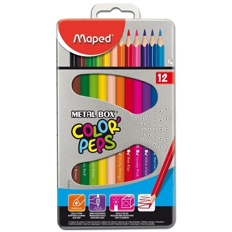 Ξυλομπογιές Maped Μεταλλική Συσκυασία Color Peps 12τμχ.