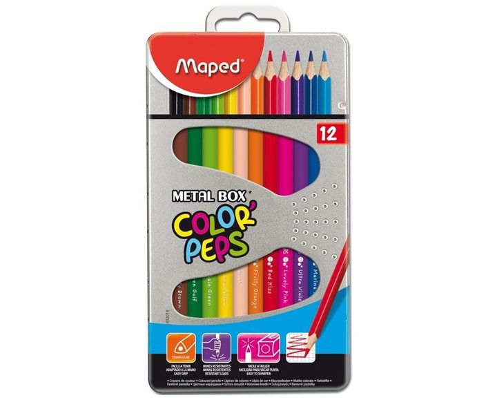 Ξυλομπογιές Maped Μεταλλική Συσκυασία Color Peps 12τμχ.