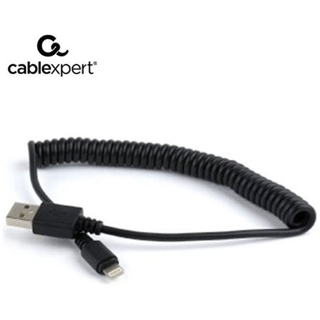 CABLEXPERT USB LIGHTNING SYNC AND CHARGING SPIRAL CABLE FOR IPHONE 1.5m BLACK