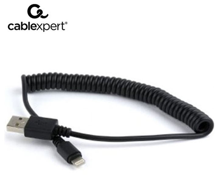 CABLEXPERT USB LIGHTNING SYNC AND CHARGING SPIRAL CABLE FOR IPHONE 1.5m BLACK