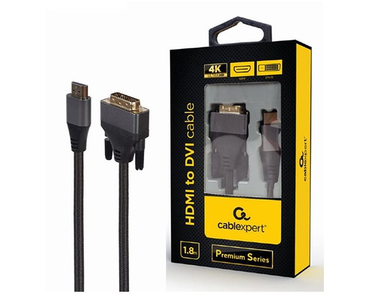 CABLEXPERT HDMI TO DVI CABLE PREMIUM SERIES 4K 1,8M RETAIL PACK