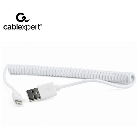 CABLEXPERT USB LIGHTNING SYNC AND CHARGING SPIRAL CABLE FOR IPHONE 1.5m WHITE