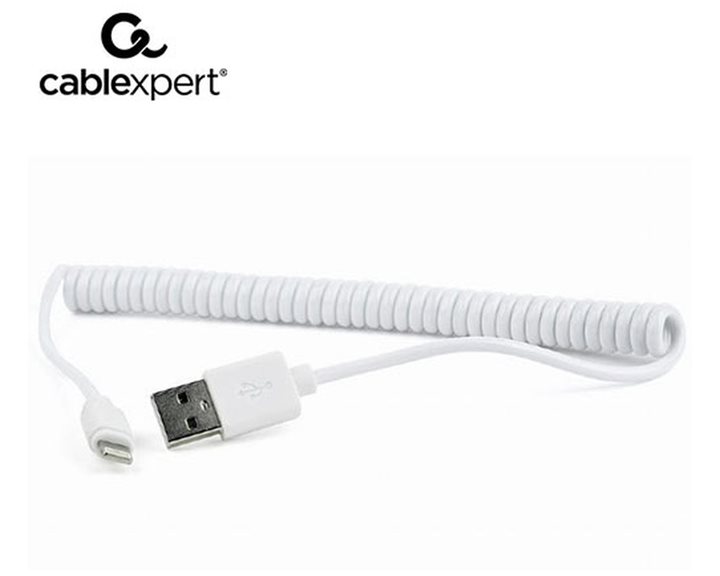 CABLEXPERT USB LIGHTNING SYNC AND CHARGING SPIRAL CABLE FOR IPHONE 1.5m WHITE