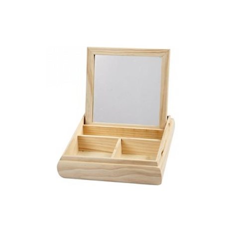 Ξύλινο Κουτί Με Χωρίσματα + Καθρέφτη 19,5Χ19,5cm