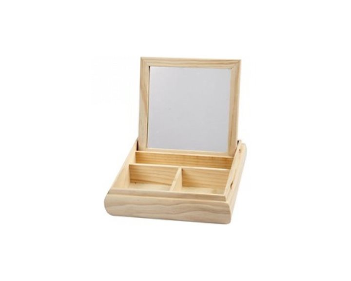 Ξύλινο Κουτί Με Χωρίσματα + Καθρέφτη 19,5Χ19,5cm