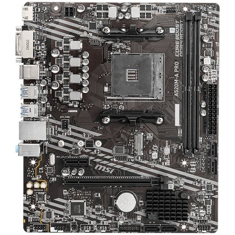 MSI MB A520M-A PRO, SOCKET AMD AM4, CS AMD A520, 2 DIMM SOCKETS DDR4, DVI-D/HDMI, PCI-E GEN 3.0, GIGABIT LAN, MICRO-ATX, 3YW.