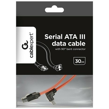 CABLEXPERT SERIAL ATA III 30CM DATA CABLE WITH 90 DEGREE BENT CONNECTOR METAL CLIPS BULK