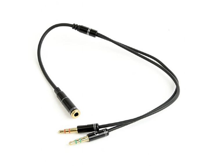 CABLEXPERT 3.5MM 4-PIN SOCKET TO 2x3.5MM STREO PLUG ADAPTER CABLE BLACK METAL CONNECTORS