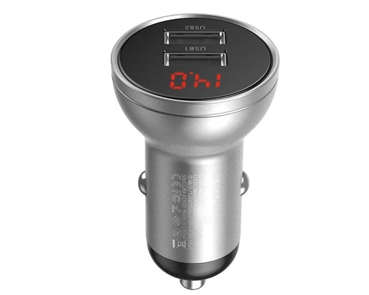 Baseus Car Charger Digital Display Ασημί (24W)  (CCBX-0S) (BASCCBX-0S)