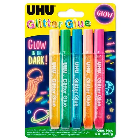 Κόλλα Uhu Glitter Glue 5x10ml Glow In The Dark