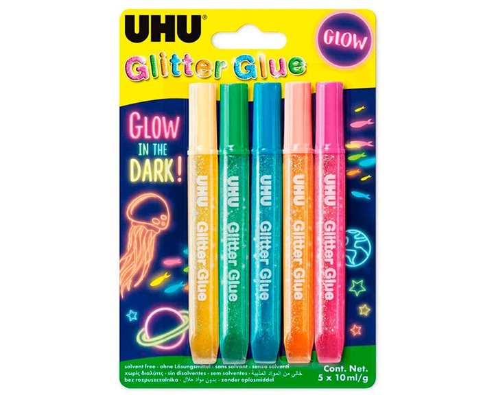 Κόλλα Uhu Glitter Glue 5x10ml Glow In The Dark