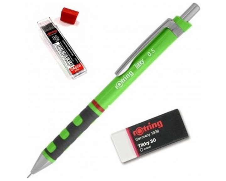 Μολύβι Μηχανικό Rotring Tikky 0.5mm Neon Green Δώρο Μύτες και Γόμα