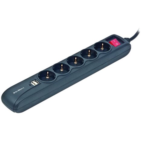 ENERGENIE POWER STRIP WITH 2 USB CHARGER 5 SOCKETS 1,5m USB 2A BLACK