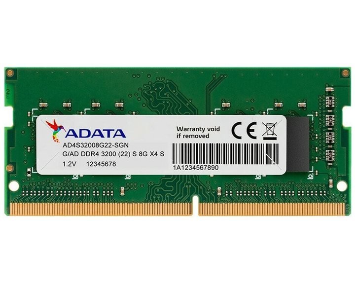 Adata Ram Sodimm 8Gb Ad4S32008G22-Sgn, Ddr4, 3200Mhz, Cl22, Single Tray, Ltw. Ad4S32008G22-Sgn
