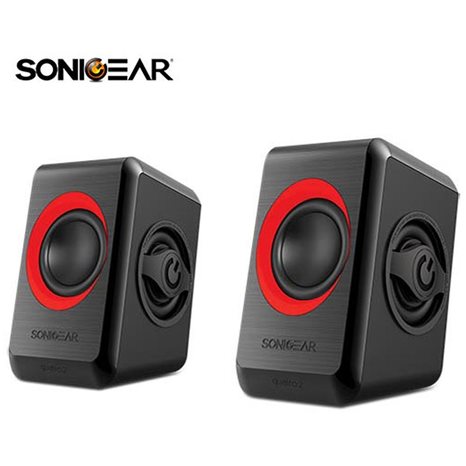 SONIC GEARS USB POWERED QUAD BASS SPEAKERS 2,0 BLACK FESTIVE RED