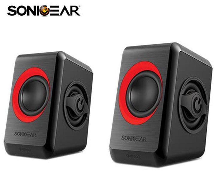 SONIC GEARS USB POWERED QUAD BASS SPEAKERS 2,0 BLACK FESTIVE RED