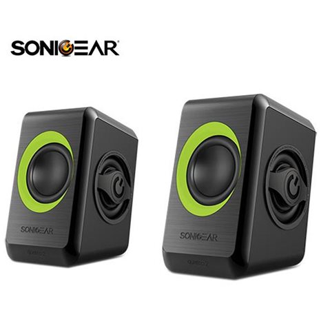 SONIC GEARS USB POWERED QUAD BASS SPEAKERS 2,0 BLACK LIME GREEN
