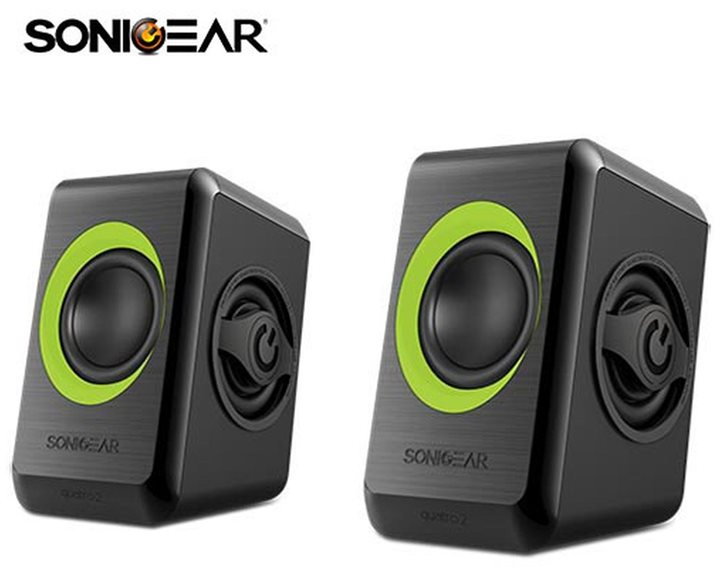 SONIC GEARS USB POWERED QUAD BASS SPEAKERS 2,0 BLACK LIME GREEN
