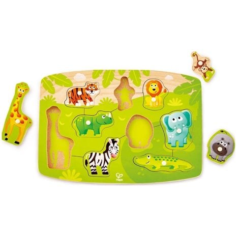 Hape Happy Puzzles Ξυλ.Παζλ Αγρια Ζωα Jungle Peg 0401.E1405A