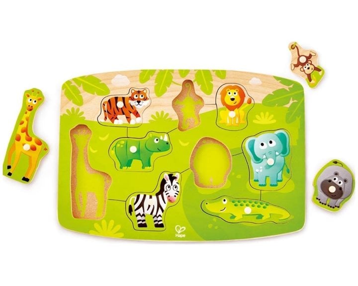 Hape Happy Puzzles Ξυλ.Παζλ Αγρια Ζωα Jungle Peg 0401.E1405A