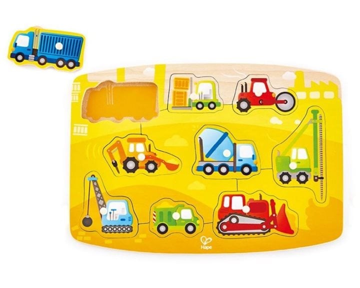 Hape Happy Puzzles Ξυλ.Παζλ Οχηματα Construction Peg 0401.E1407A