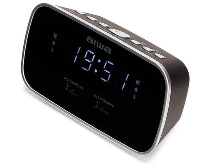 AIWA DUAL ALARM CLOCK RADIO WITH 2 CHARGING USB PORTS BLACK