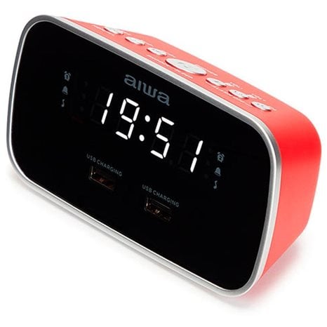 AIWA DUAL ALARM CLOCK RADIO WITH 2 CHARGING USB PORTS RED