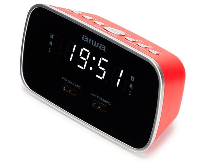 AIWA DUAL ALARM CLOCK RADIO WITH 2 CHARGING USB PORTS RED