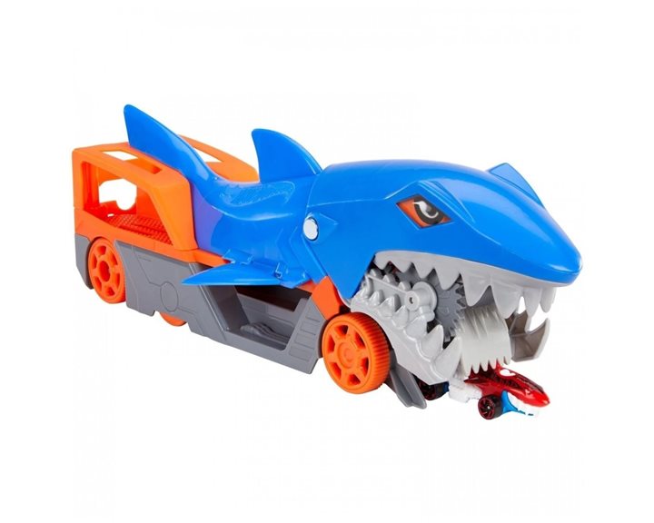 Mattel Hot Wheels Shark Chomp Transporter Νταλίκα Καρχαρίας Με Ένα Αυτοκίνητο Κλίμακας 1:64
