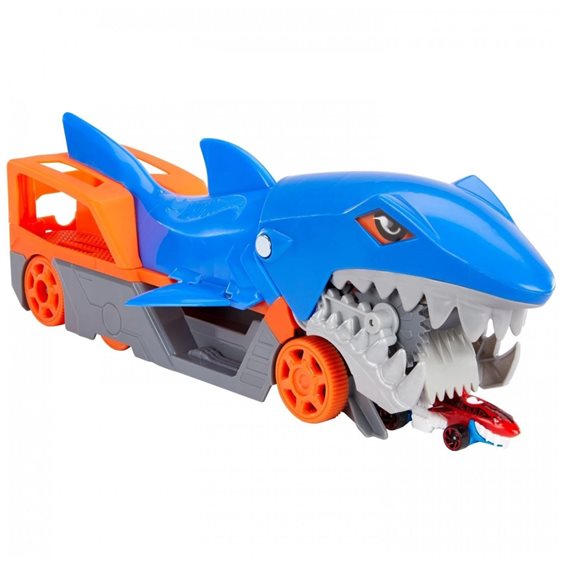 Mattel Hot Wheels Shark Chomp Transporter Νταλίκα Καρχαρίας Με Ένα Αυτοκίνητο Κλίμακας 1:64