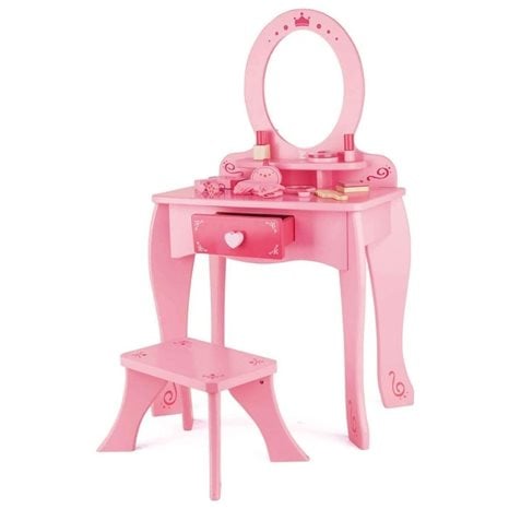Hape Ξύλινο Σετ Dresser Table And Stool Girl's Vanity-Pink (E8350A)