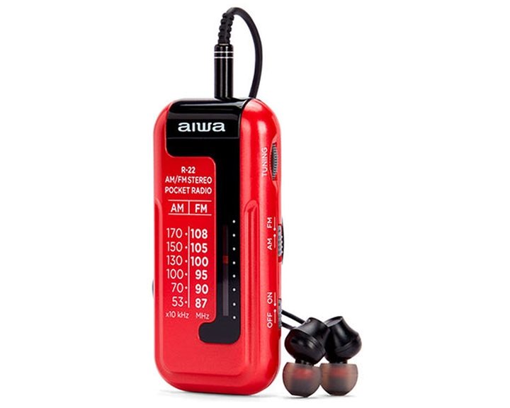 AIWA MINI POCKET RADIO WITH EARPHONES RED