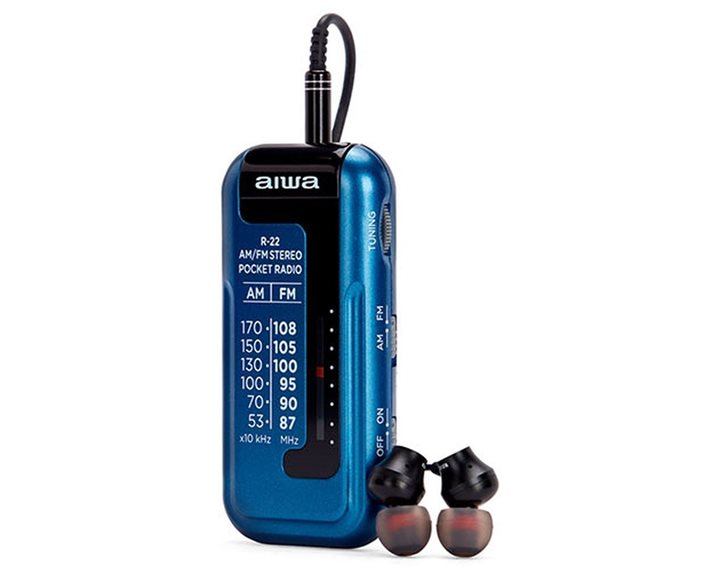 AIWA MINI POCKET RADIO WITH EARPHONES BLUE