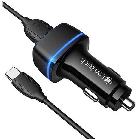 Lamtech 2xUSB 2,4A Car Charger With Type-C Cable 1M Black