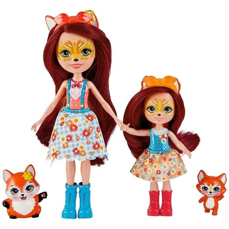 Mattel Enchantimals Felicity & Feana Fox Sister Dolls 6-In 4-In 2 Animal Figures, Removable Skirt And Accessories