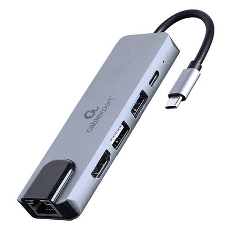 CABLEXPERT USB TYPE-C 5IN1 MULTI-PORT ADAPTER (HUB+HDMI+PD+LAN)