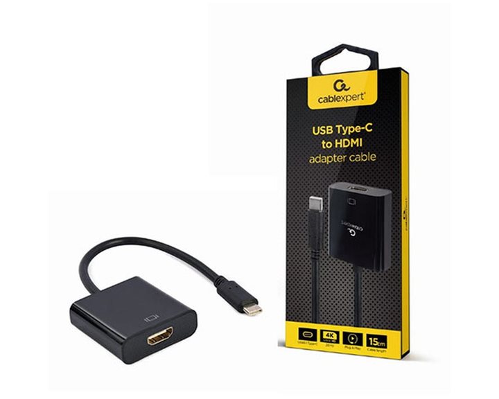 CABLEXPERT USB TYPE-C TO HDMI ADAPTER CABLE 4K@30HZ 15CM BLACK RETAIL PACK