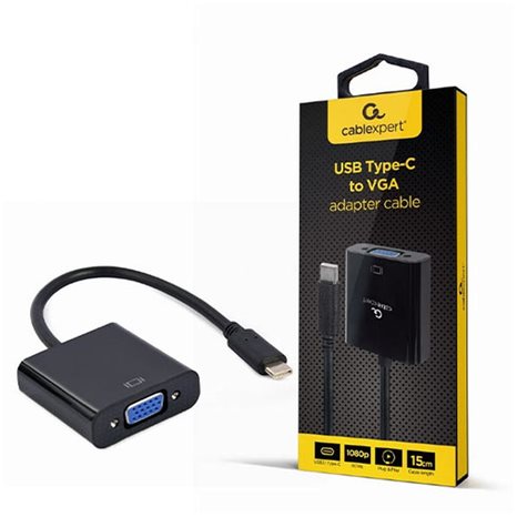 CABLEXPERT USB TYPE-C TO VGA ADAPTER CABLE 15CM BLACK RETAIL PACK