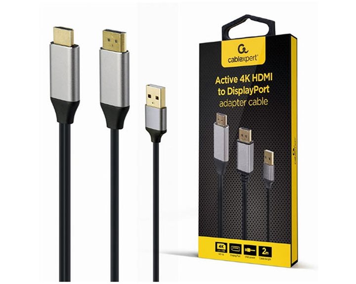 CABLEXPERT 4K HDMI MALE TO DISPLAYPORT MALE ADAPTER CABLE 2M BLACK RETAIL PACK