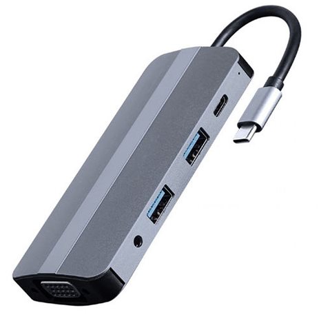 CABLEXPERT USB TYPE-C 8IN1 MULTI-PORT ADAPTER (HUB+HDMI+VGA+PD+CARD READER+STEREO AUDIO) SILVER