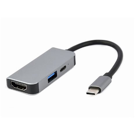 CABLEXPERT USB TYPE-C 3IN1 MULTI-PORT ADAPTER (USB PORT+HDMI+PD) SILVER